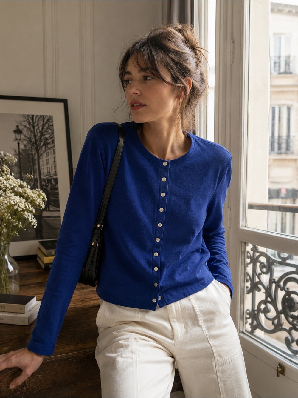 agnès b. Organic Cotton Snap Cardigan Blue